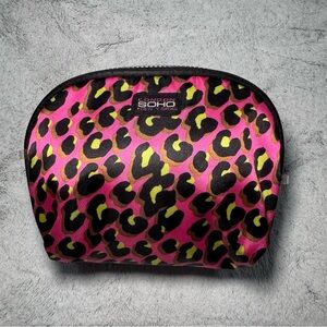 London SOHO New York Small Makeup Cosmetic  Bag Pink Leopard Print Pattern EUC